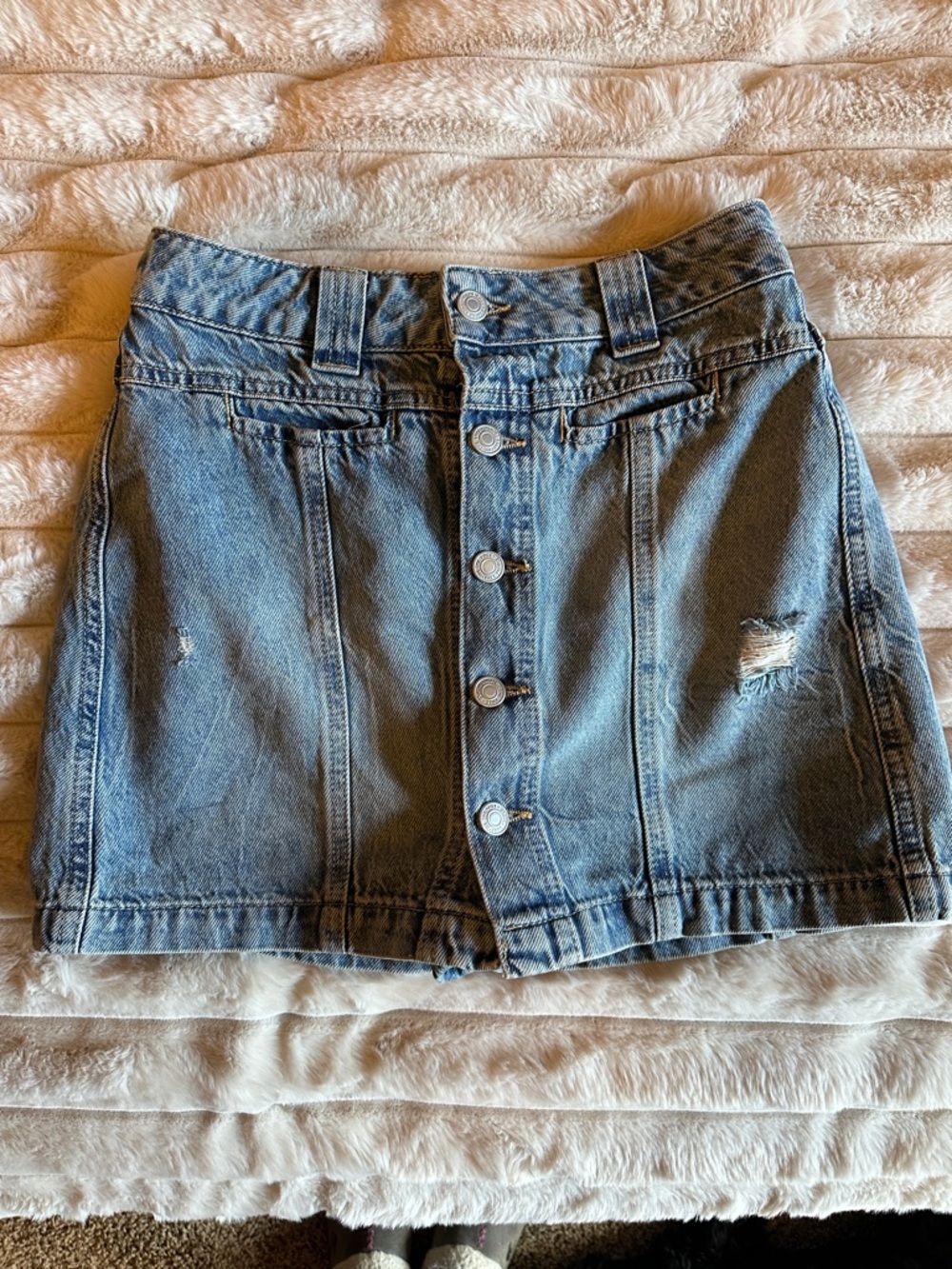 We The Free Light Blue Button-Front Denim Mini Skirt w built in shorts